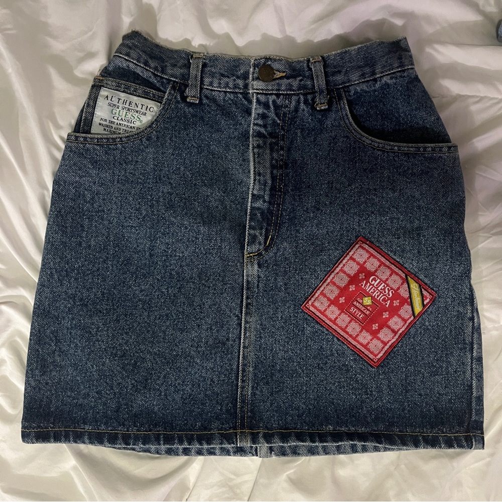 Guess by Marciano VINTAGE High Rise Jean Patch Mini Skirt